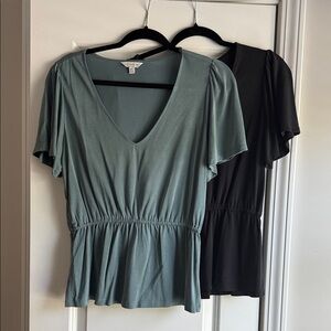 Lucky Brand V-Neck Blouses - Teal and Black